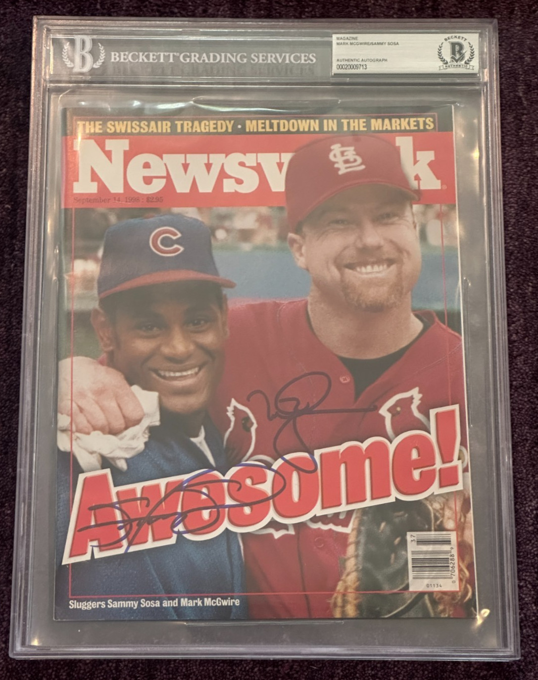 MARK McGWIRE & SAMMY SOSA Signed NEWSWEEK Magazine BAS & Encapsulated NO Label