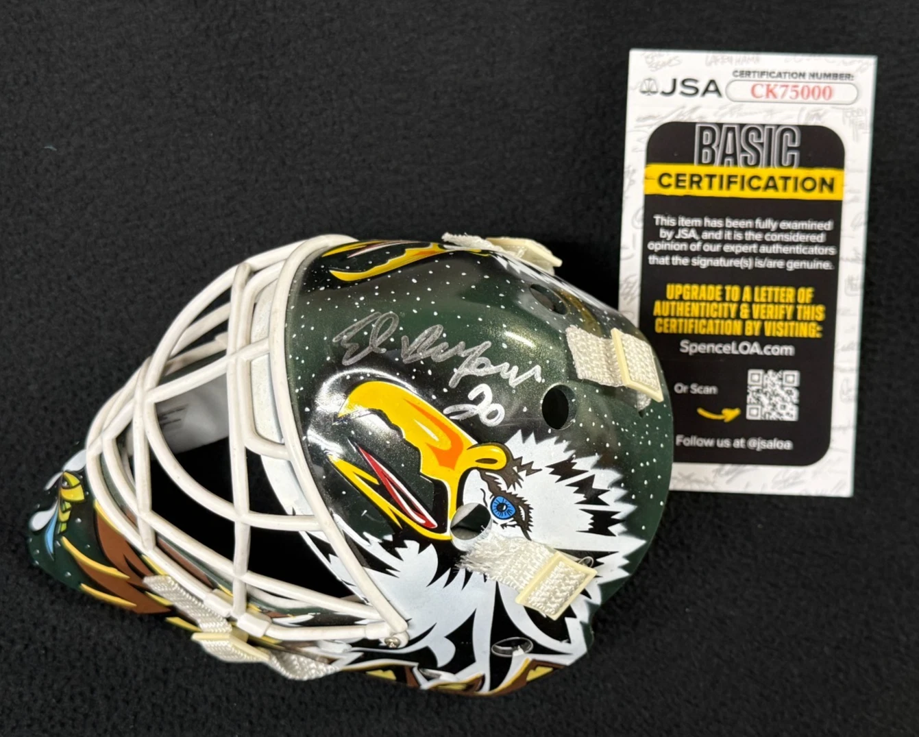 Ed Belfour Signed Dallas Stars Eagle Style Mini Goalie Mask JSA COA