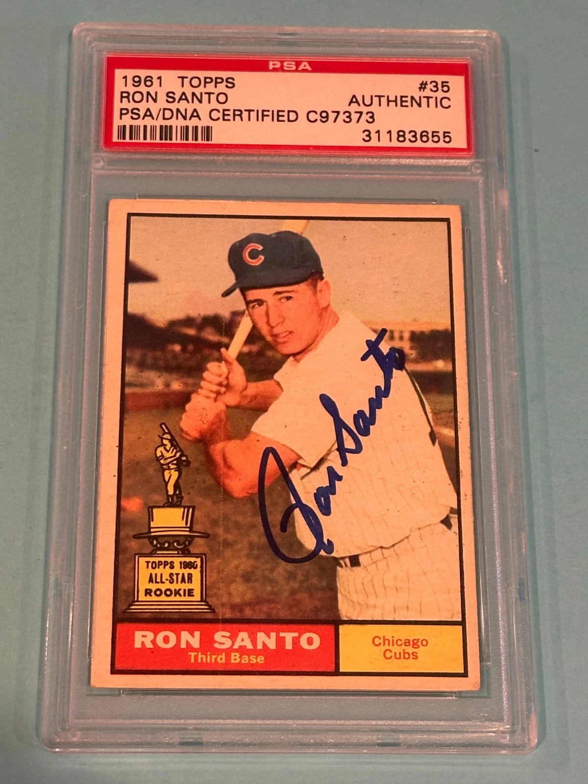 RON SANTO Signed 1961 TOPPS ROOKIE Card #35 PSA RC