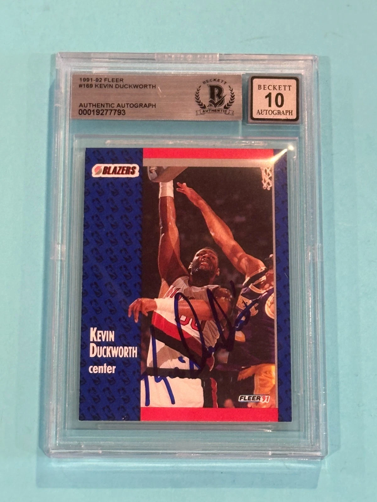 KEVIN DUCKWORTH Signed 1991-92 FLEER Card #169 Beckett (BAS) AUTO 10