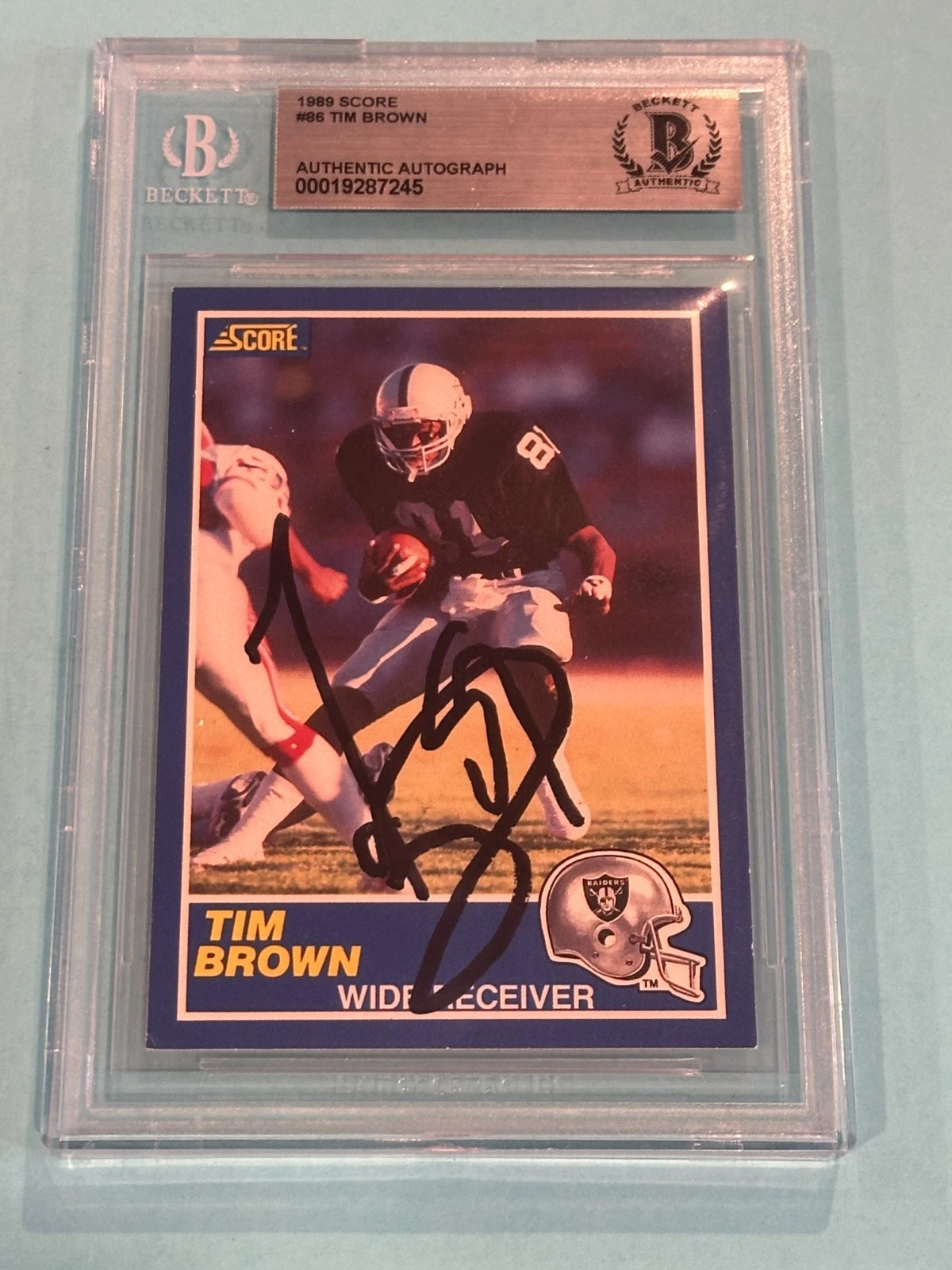 TIM BROWN Signed 1989 SCORE ROOKIE Card #86 Beckett BAS RC