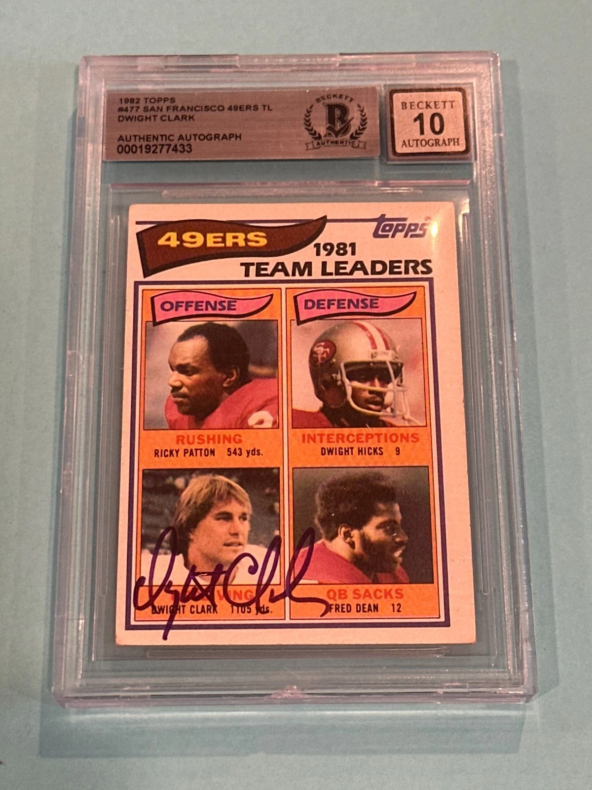 DWIGHT CLARK Signed 1982 TOPPS Card #477 Beckett BAS