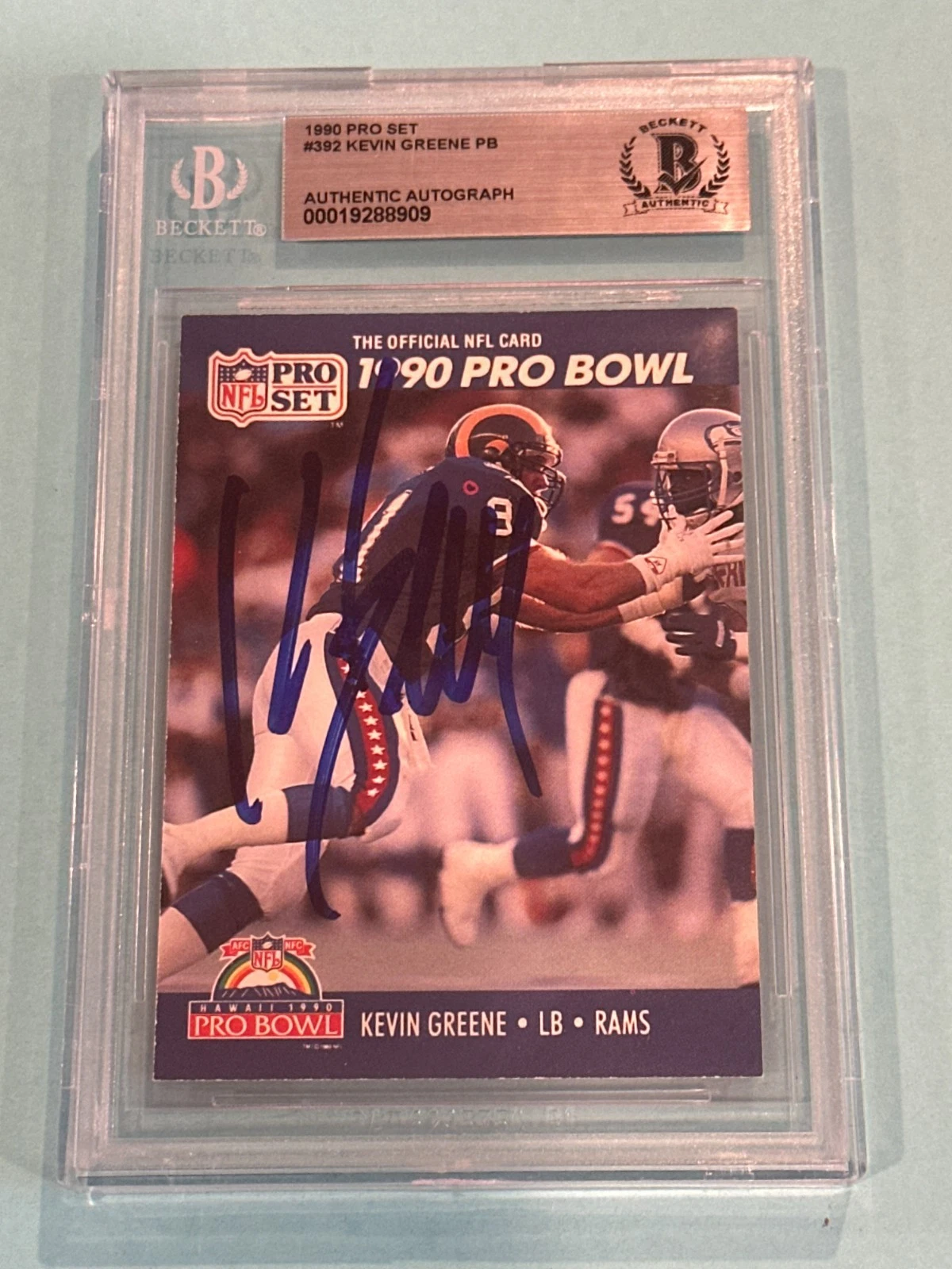 KEVIN GREENE Signed 1990 PRO SET Card #392 Beckett BAS