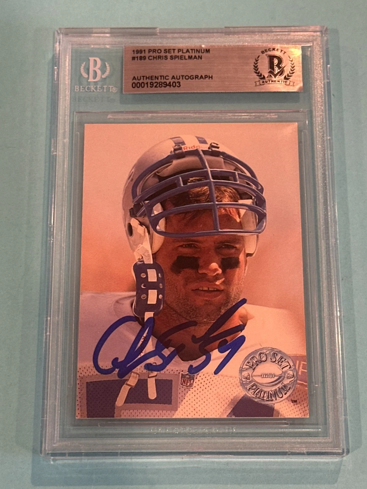 CHRIS SPIELMAN Signed 1991 PRO SET PLATINUM Card #189 Beckett BAS