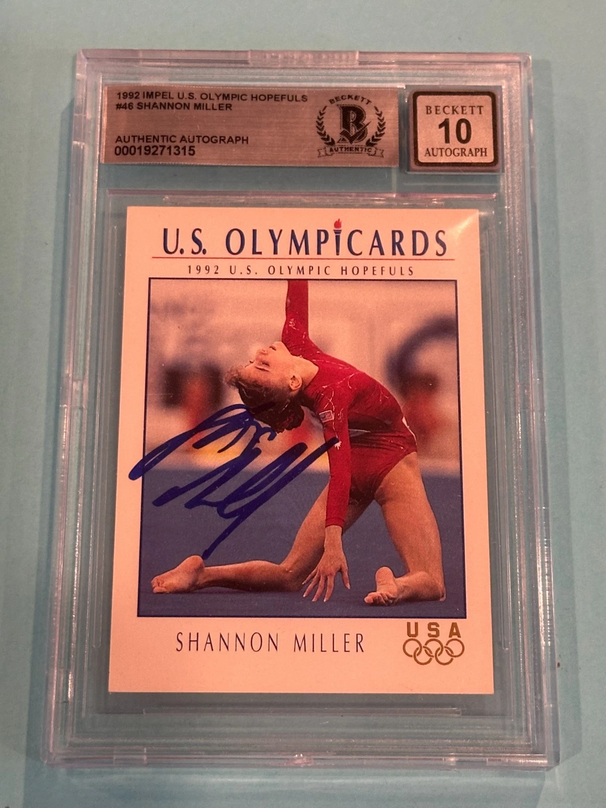 SHANNON MILLER Signed 1992 IMPEL OLYMPIC HOPEFULS Card #46 Beckett (BAS) AUTO 10