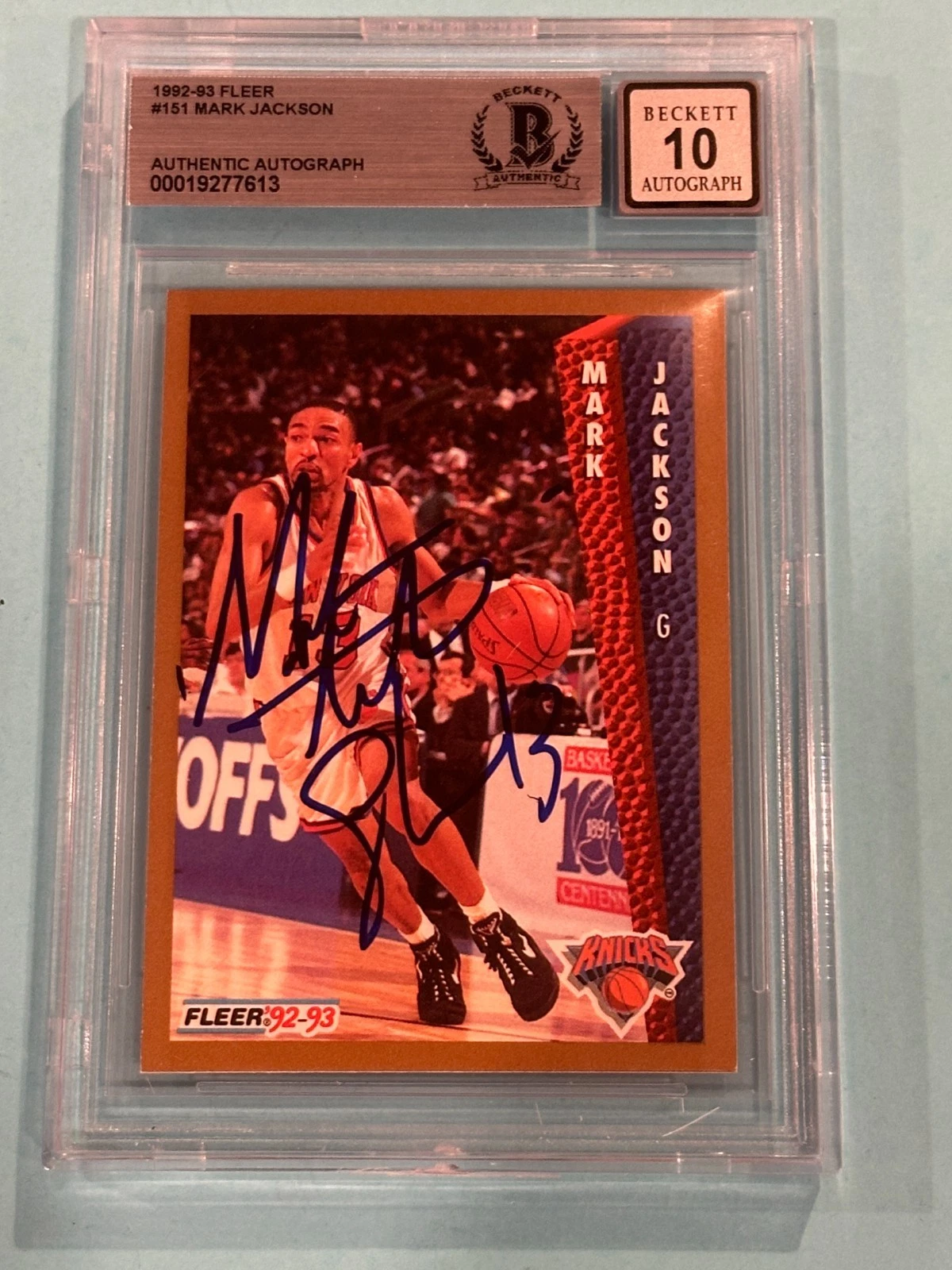 MARK JACKSON Signed 1992-93 FLEER Card #151 Beckett BAS AUTO 10