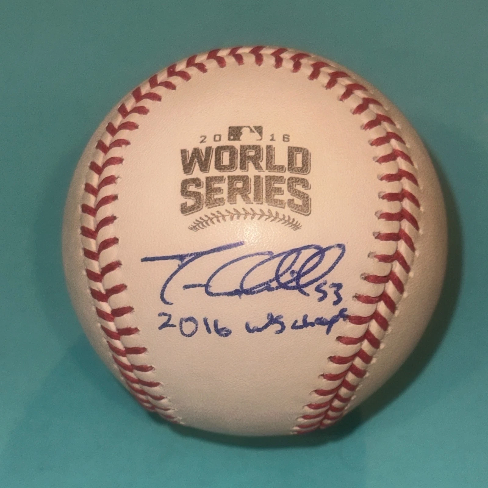 TREVOR CAHILL (Cubs) Signed Official 2016 WORLD SERIES Baseball Beckett w/ INS