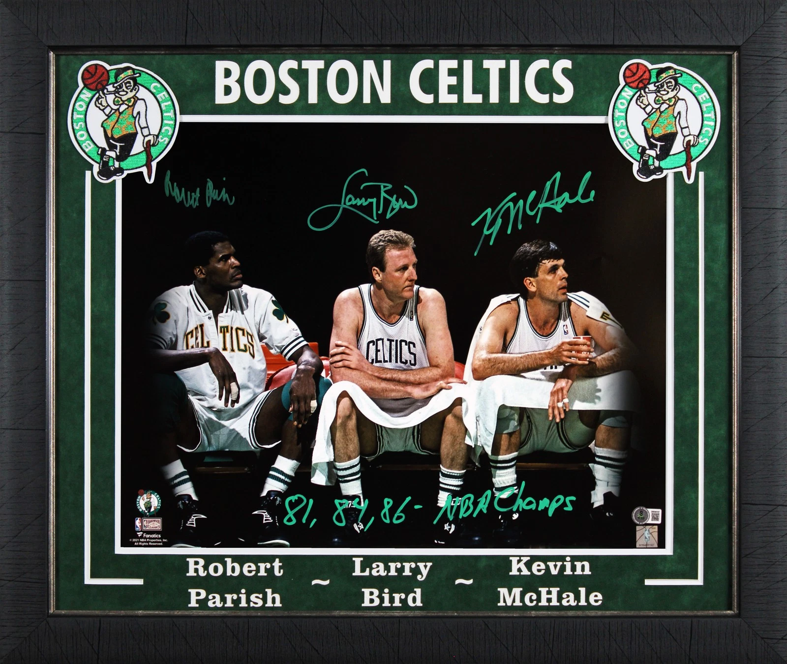 Celtics (3) Bird, McHale & Parish Signed 16x20 Spotlight Framed Photo BAS W