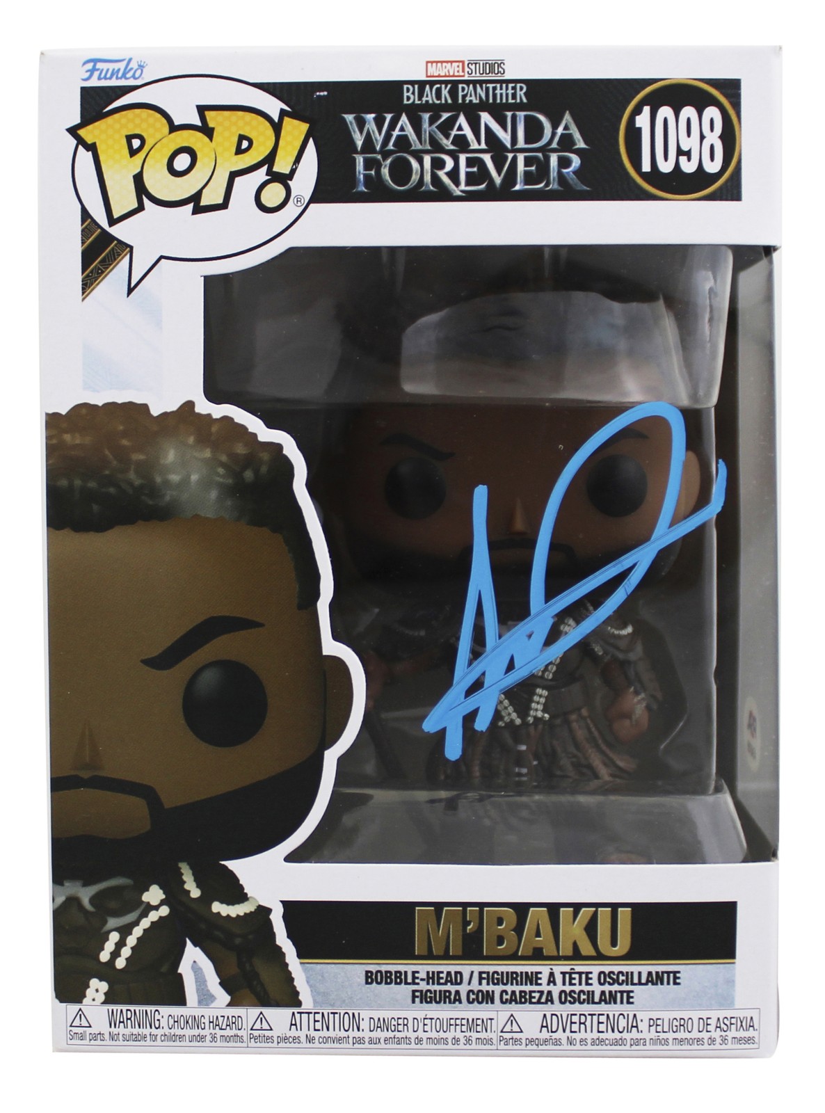 WINSTON DUKE BLACK PANTHER SIGNED M’BAKU #1098 FUNKO POP FIGURE PSA/DNA #AO48785 COLLECTIBLE MEMORABILIA