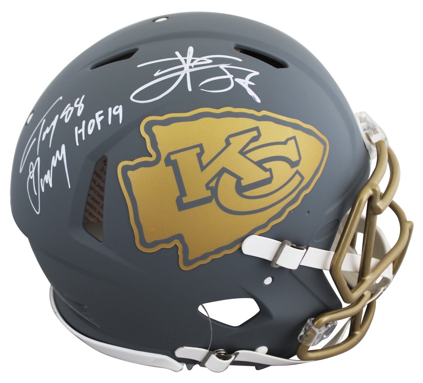 Chiefs Tony Gonzalez & Travis Kelce Signed Slate F/S Speed Proline Helmet BAS W