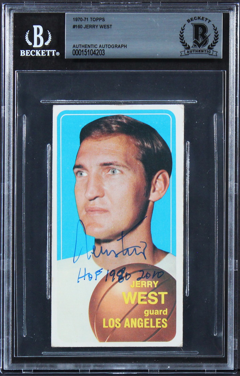 Lakers Jerry West HOF 1980-2010 Authentic Signed 1970 Topps #160 Card BAS Slab