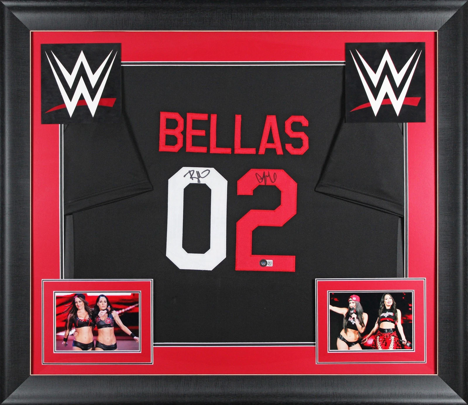 WWE Nikki Bella & Bri Bella Signed Black Pro Style Framed Jersey BAS W #WR27164