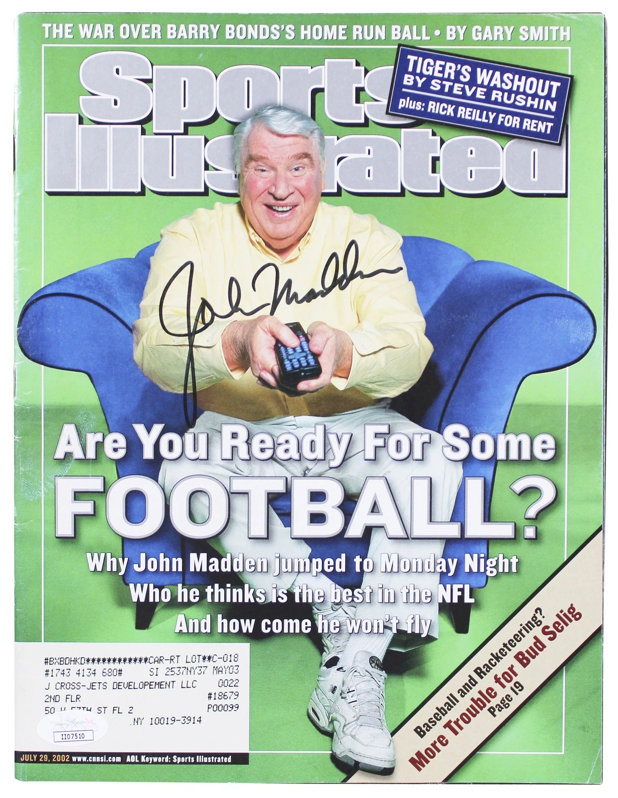 Raiders John Madden Signed 2002 Sports Illustrated Magazine JSA #II07510