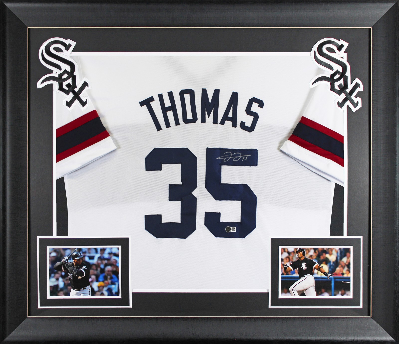 Frank Thomas Signed White Throwback Pro Style Framed Jersey BAS Witnessed
