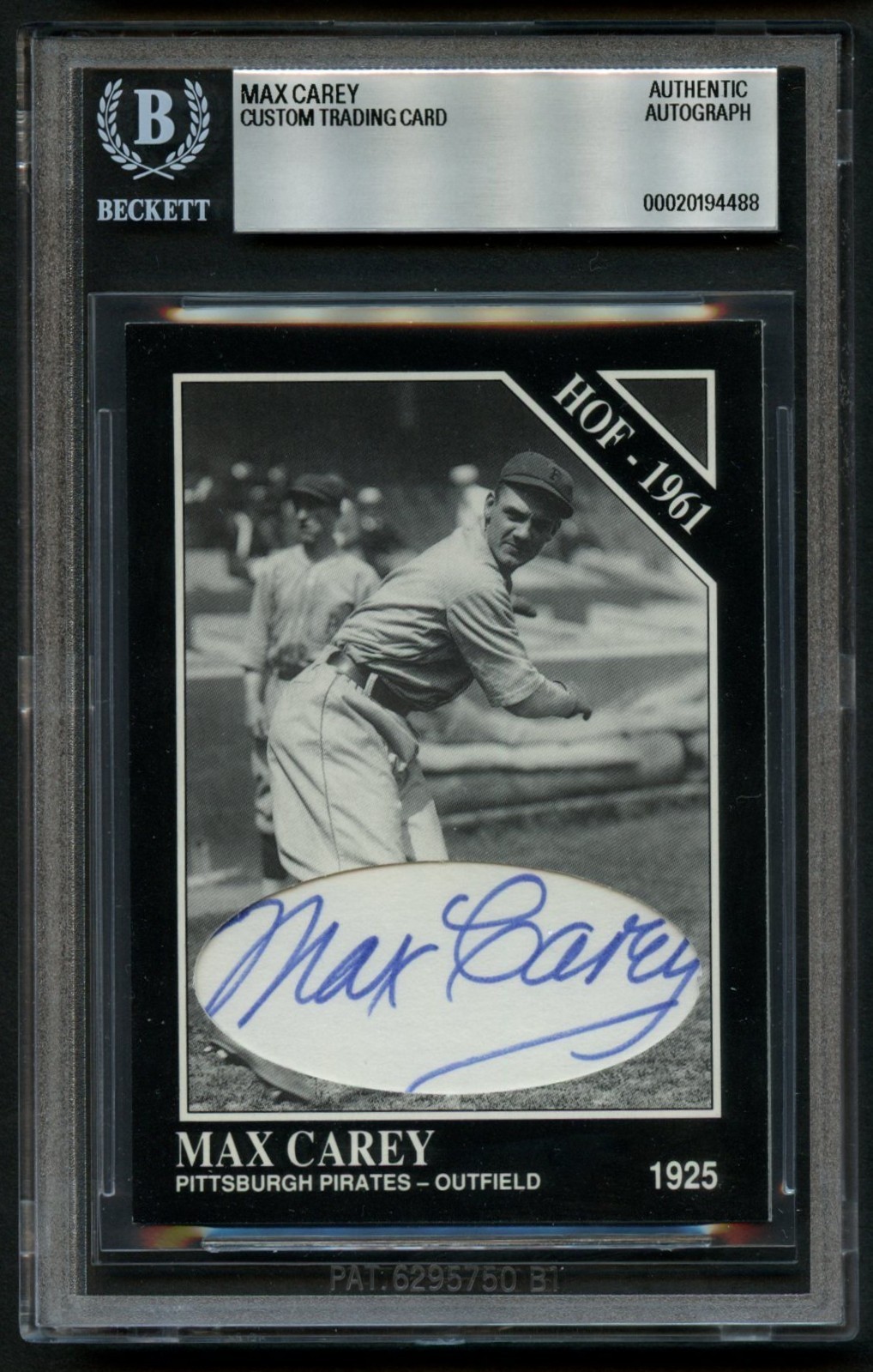 Max Carey signed autograph Baseball Hall of Fame Custom Cut Card BAS