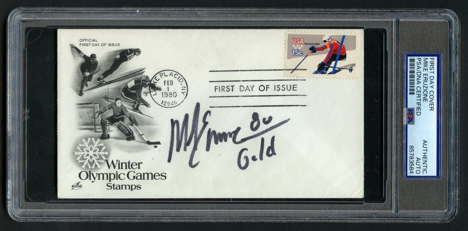Mike Eruzione signed autograph FDC Hockey Player PSA Slabbed