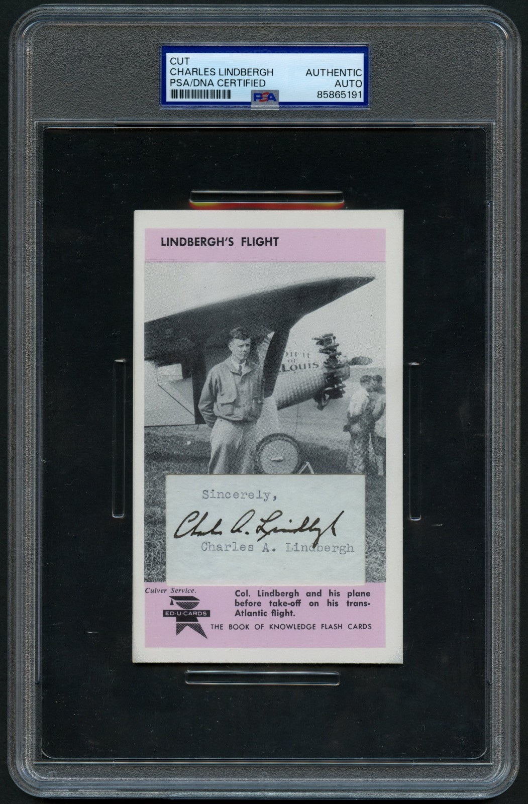 Charles Lindbergh signed autograph Spirit of St. Louis Custom Cut Card PSA Slab