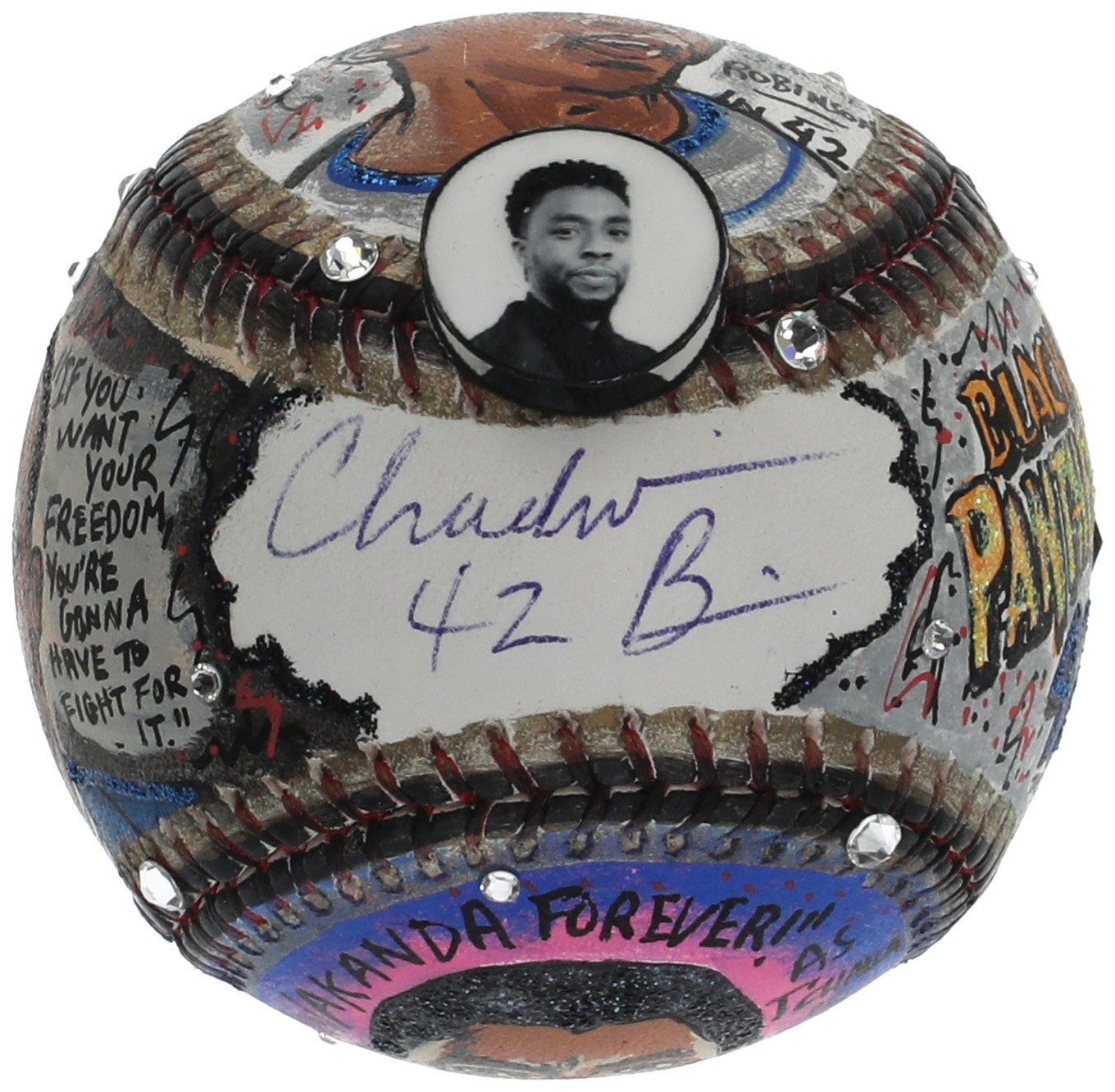 Chadwick Boseman Signed Charles Fazzino Jackie Robinson Pop Art Baseball PSA DNA