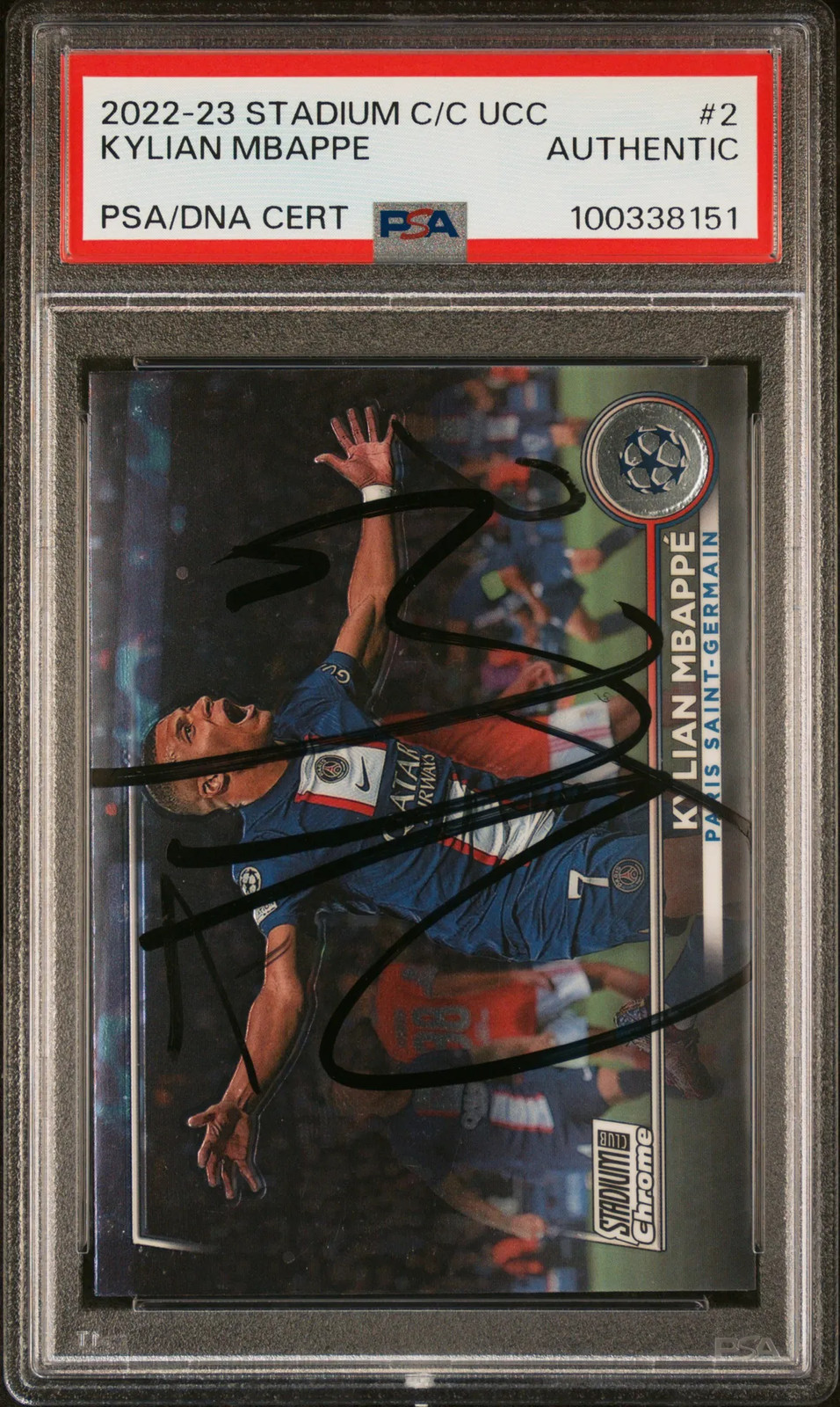 2022-23 Topps Stadium Club Chrome UEFA #2 Kylian Mbappe Signed Card PSA Auto