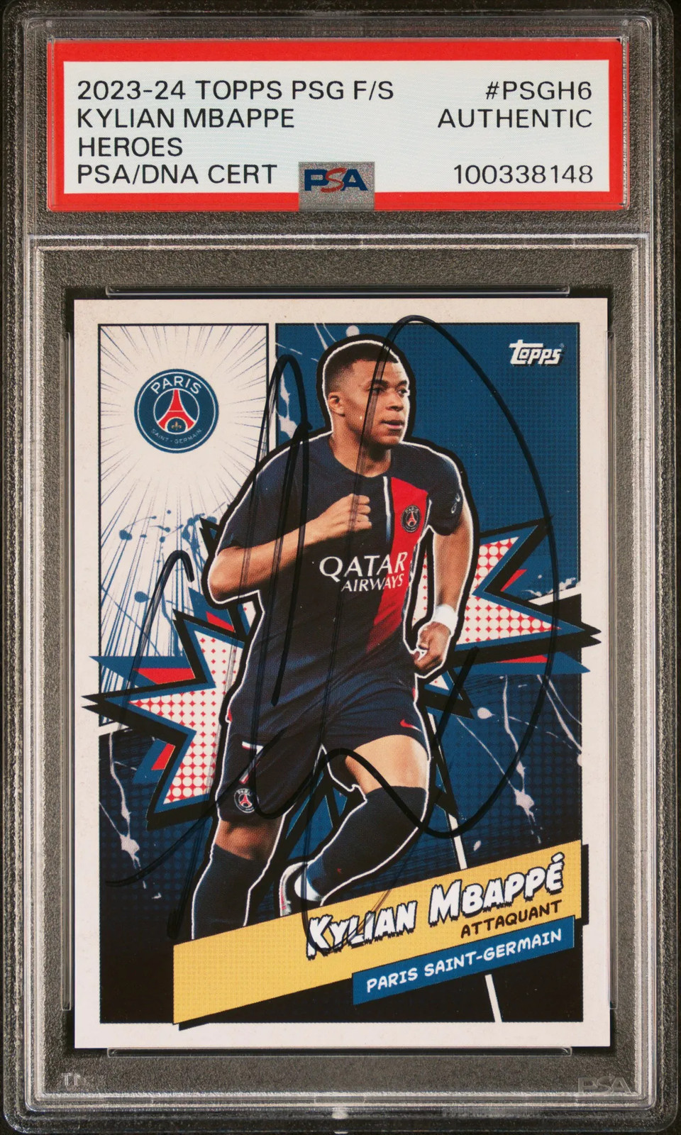 2023 Topps PSG Fan Set Heroes #PSGH6 Kylian Mbappe Signed Card PSA Auto