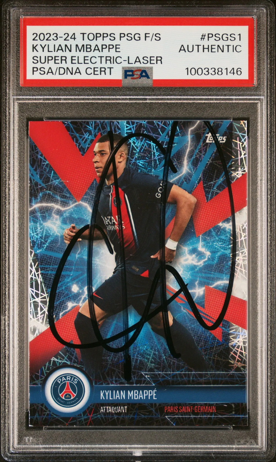 2023 Topps PSG F/S Super Electric Laser#PSGS1 Kylian Mbappe Signed Card PSA Auto