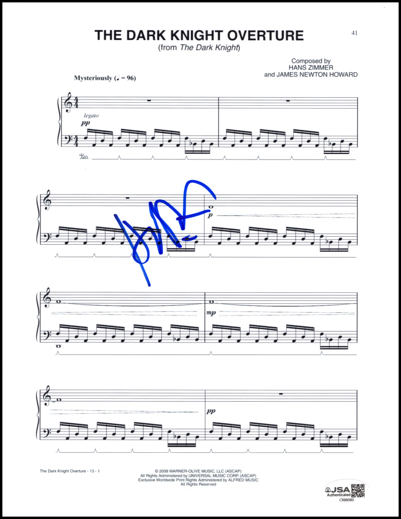 Hans Zimmer Signed Autograph The Dark Knight Batman Overture Sheet Music JSA COA