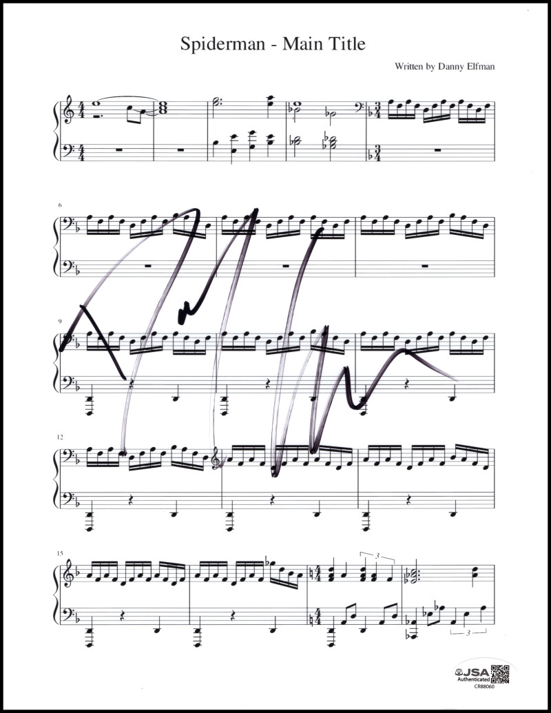 Danny Elfman Signed Autograph Spider-Man Theme Sheet Music w/ JSA COA