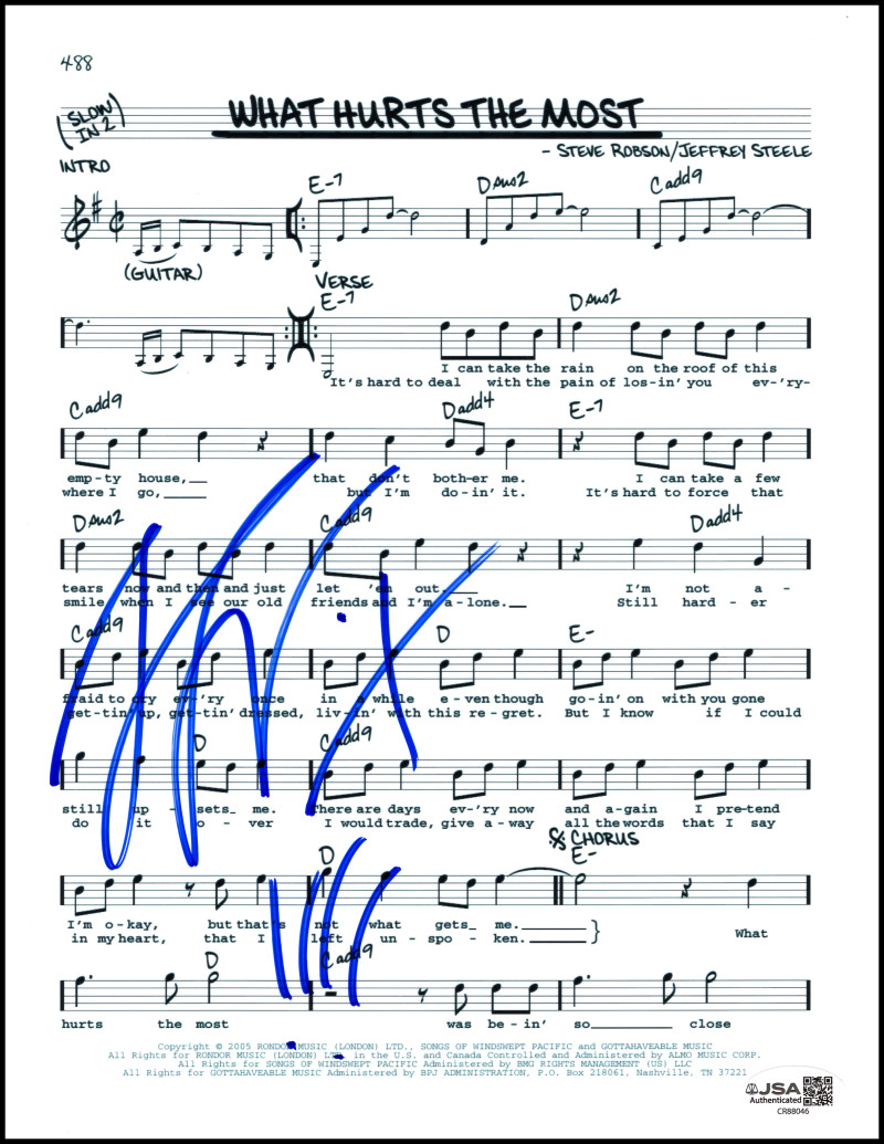Gary LeVox Rascal Flatts Signed Autograph What Hurts The Most Sheet Music w/ JSA