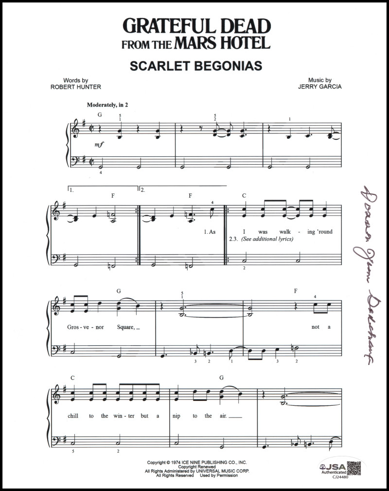 Donna Jean Godchaux Signed Autograph Grateful Dead Sheet Music w/ JSA COA