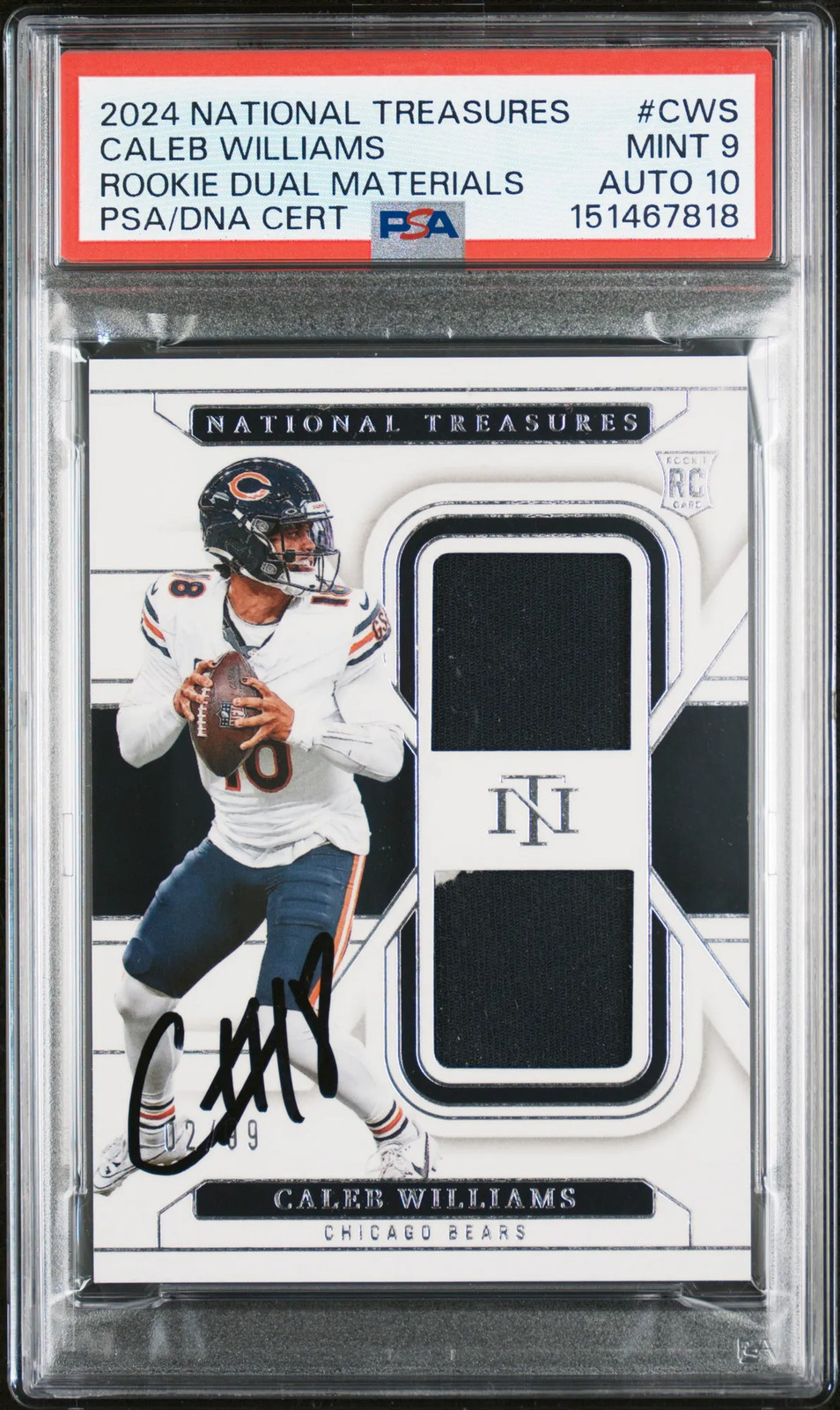 2024 National Treas Rookie #CWS 2/99 Caleb Williams Signed Card PSA 9 Auto 10