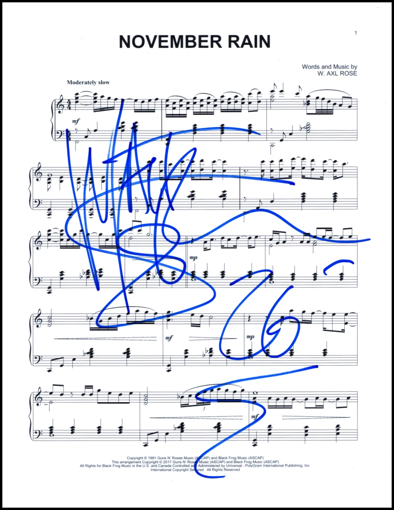 Matt Sorum Guns N Roses Signed Autograph November Rain Sheet Music - GNR