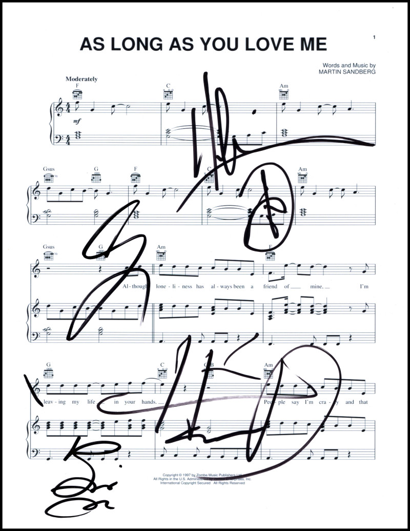 Backstreet Boys Band x4 Signed Autograph As Long As You Love Me Sheet Music