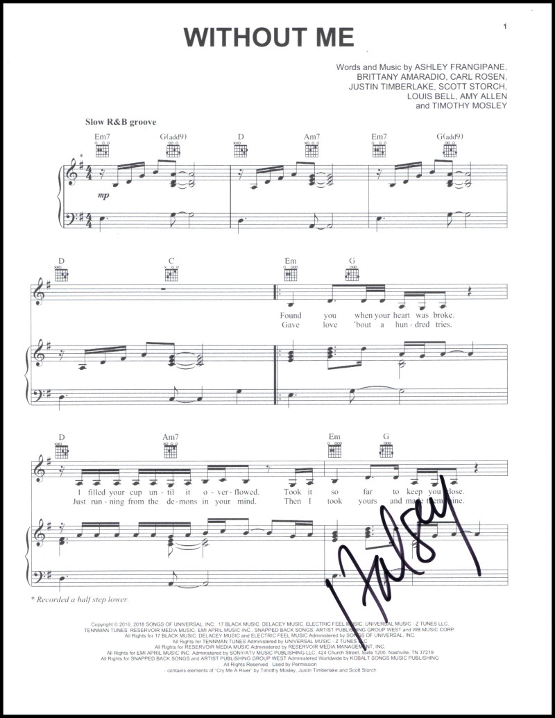 Halsey Ashley Frangipane Signed Autograph Without Me Sheet Music - Manic