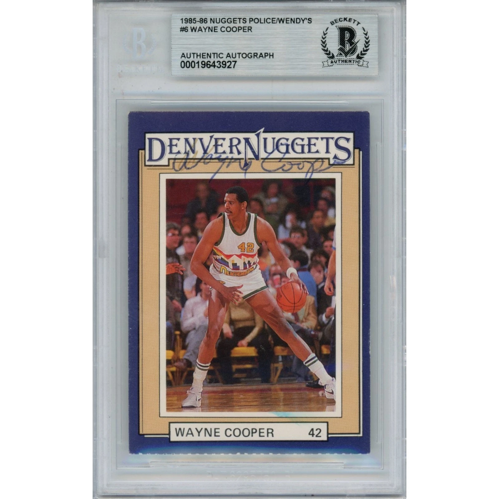 Wayne Cooper Signed Denver Nuggets 1986 Wendys Police Trading Card Beckett 57811