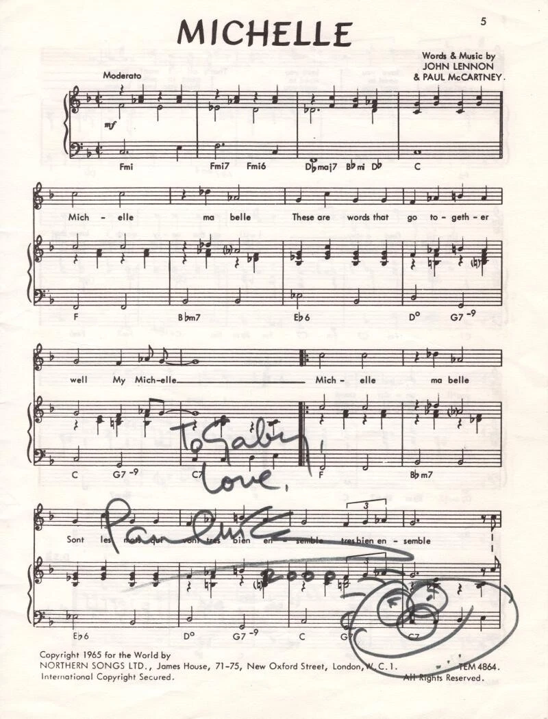 Paul McCartney Signed Autograph Beatles Sheet Music Page w/ Original Sketch BAS