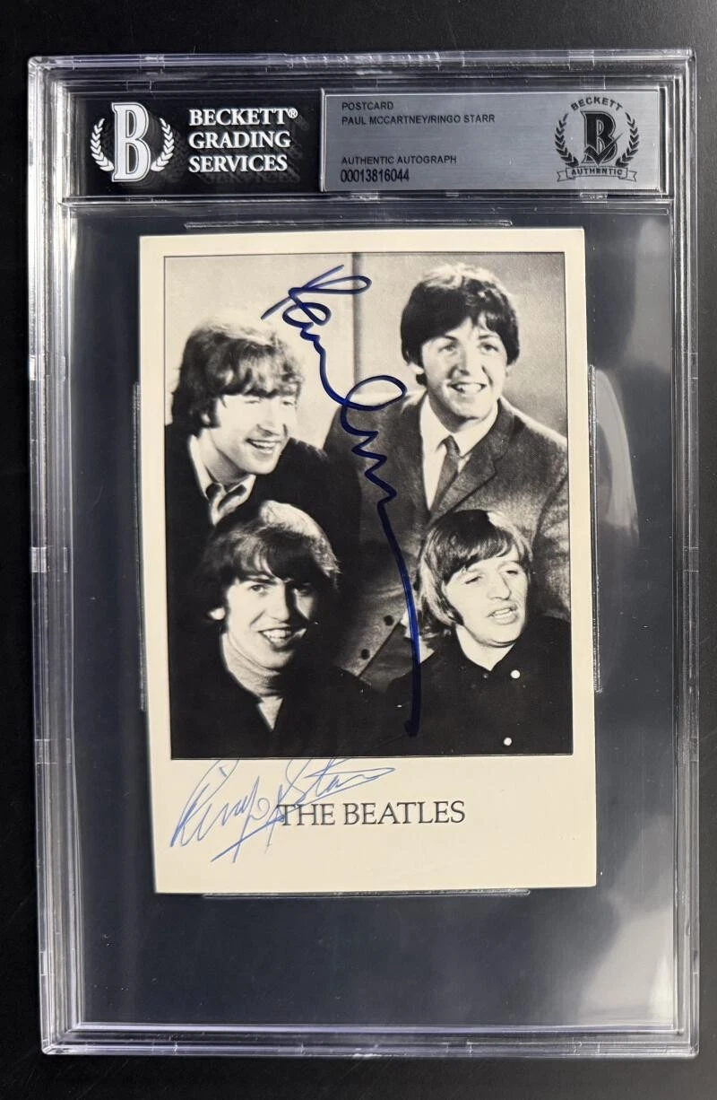Paul McCartney & Ringo Starr Signed Autograph Beckett Slabbed Beatles Postcard