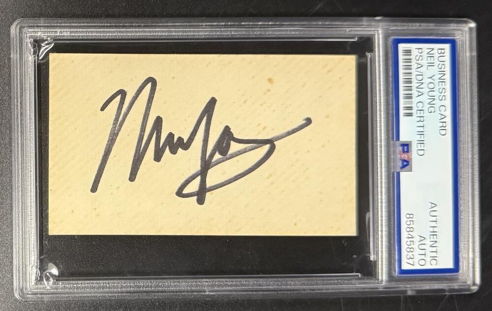 Neil Young Signed Autograph PSA/DNA COA Slabbed Rare Business Card Cut Note