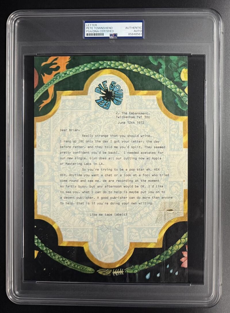 Pete Townshend The Who Signed Autograph PSA/DNA COA Slab Full Signature Letter