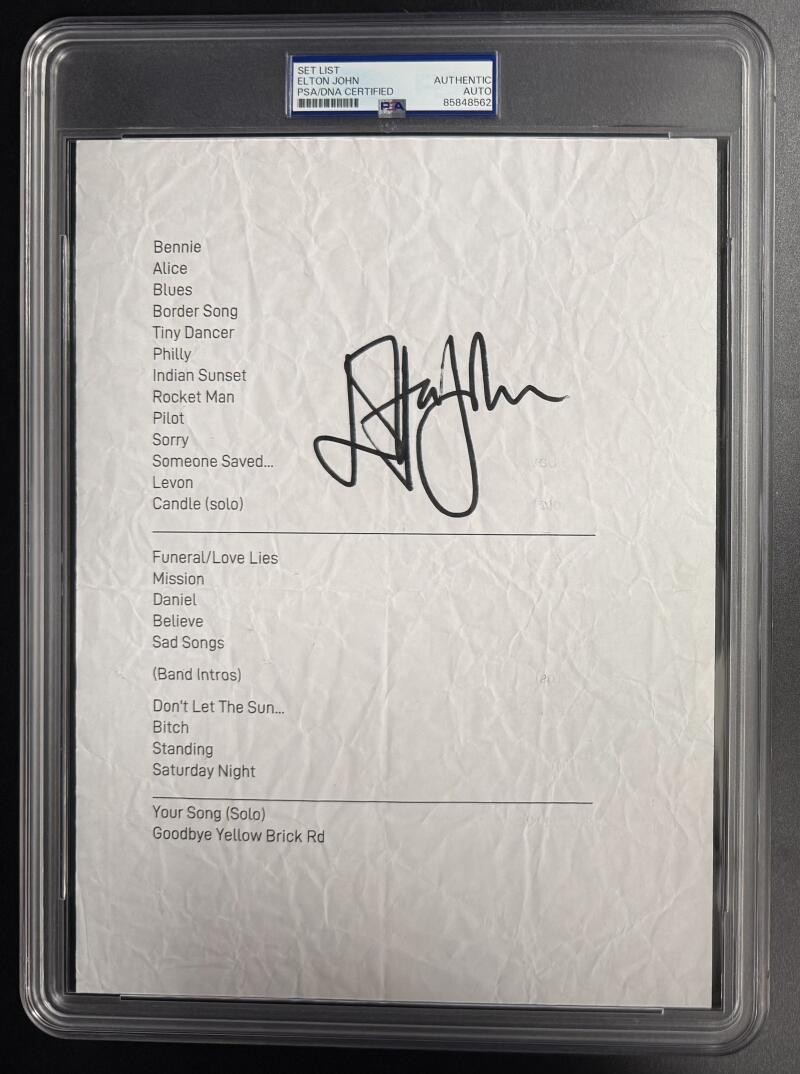 Elton John Signed Autograph PSA/DNA COA Slabbed Original Concert Set List