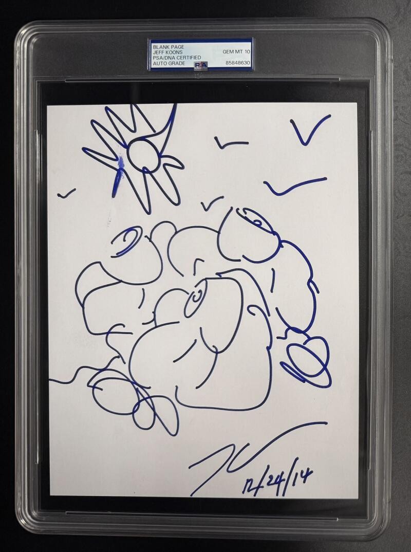 Jeff Koons Signed Autograph PSA/DNA 8x10 Hand Drawn Full Flower Sketch Mint 10
