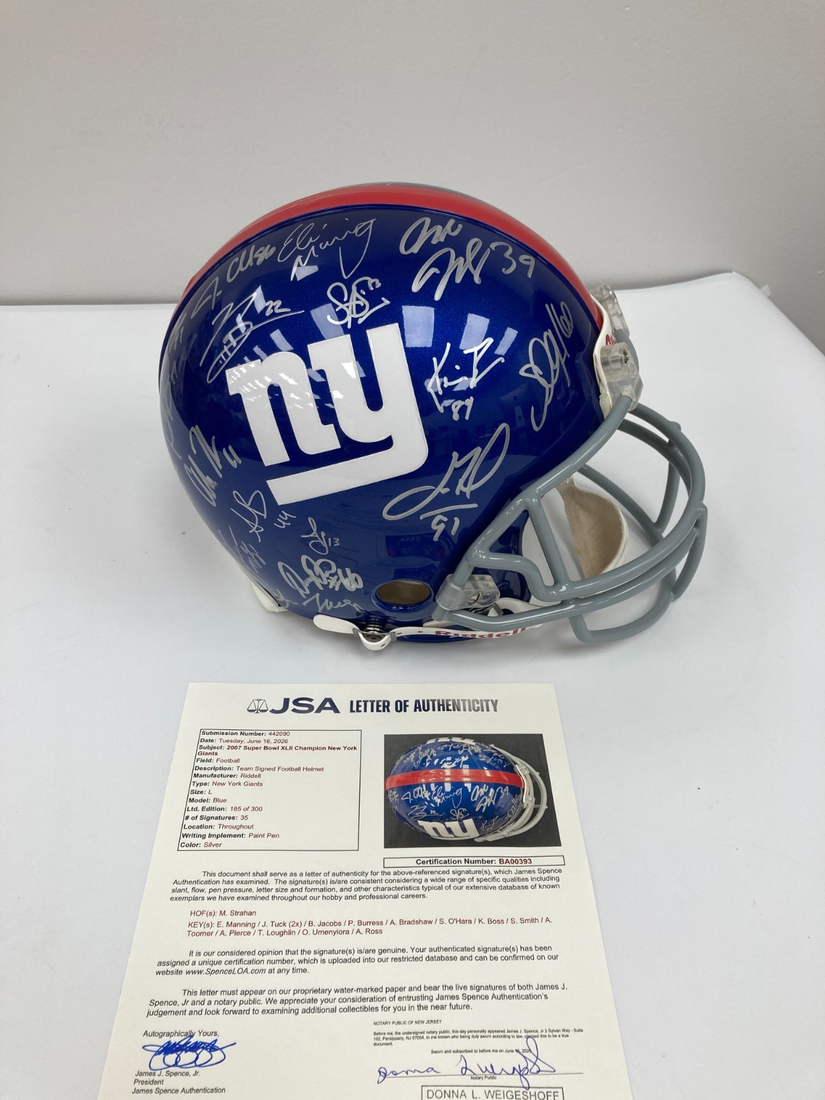2007 New York Giants Super Bowl Champs Team Signed Full Size Helmet JSA COA