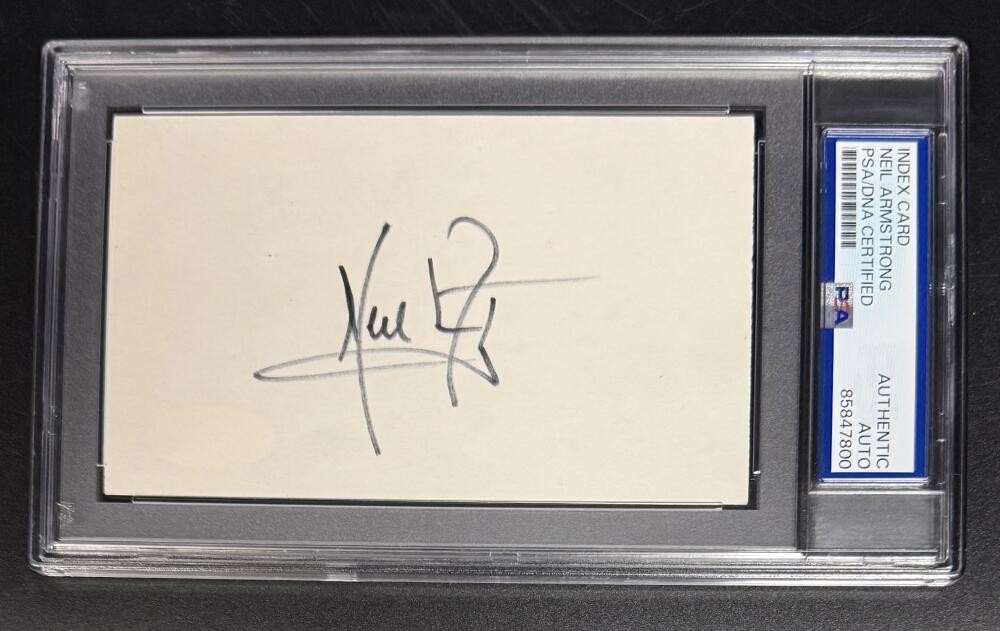 Neil Armstrong USA Astronaut Signed Autograph PSA/DNA Slabbed Moon Note Cut Card