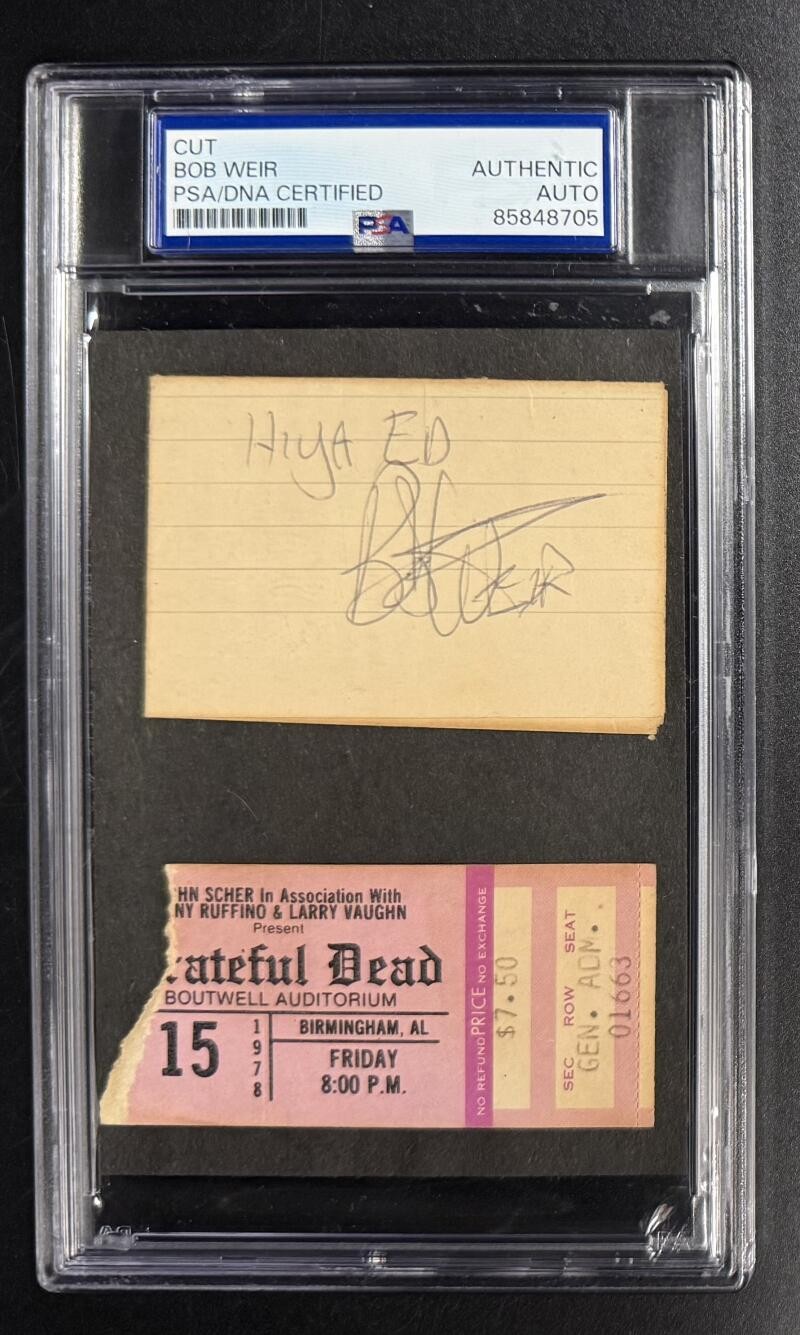 Bob Weir Grateful Dead Signed Autograph PSA/DNA Slabbed Cut w/ 1978 Ticket Stub