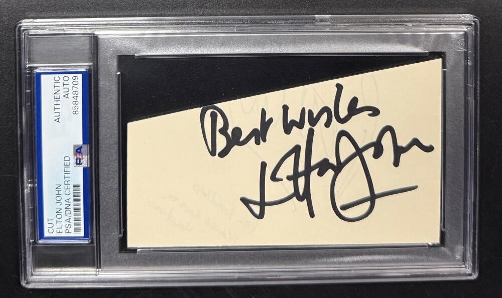 Elton John Signed Autograph PSA/DNA Slab Cut w/ Beautiful Signature Best Wishes