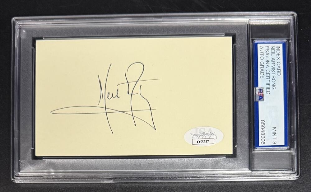 Neil Armstrong US Astronaut Signed Autograph PSA/DNA Slabbed Moon Cut Card MT 9