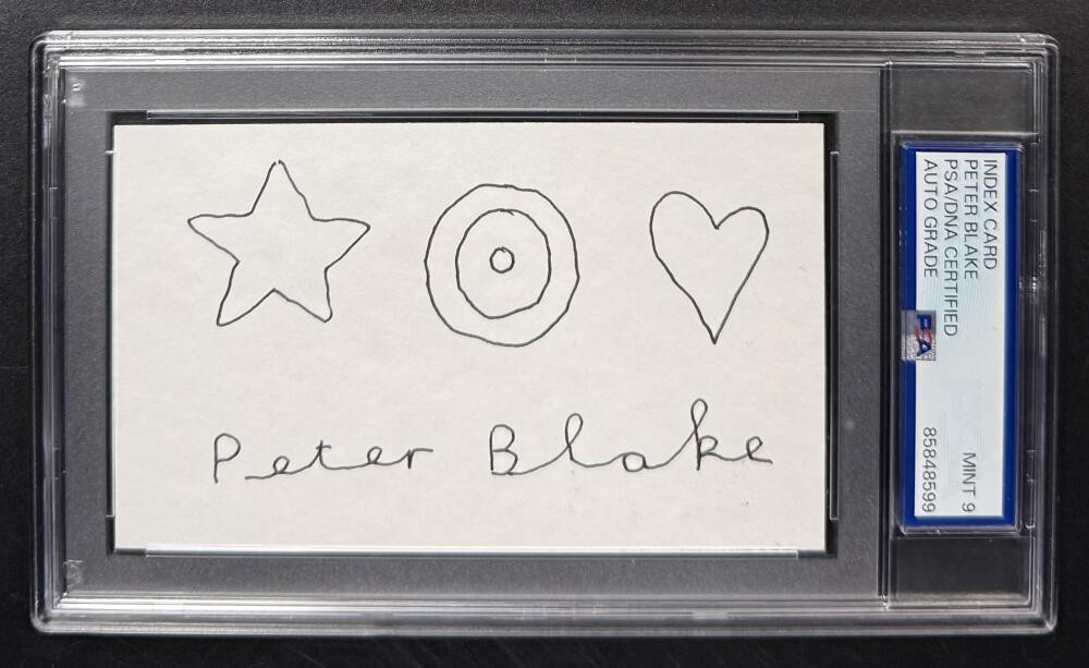 Peter Blake Signed Autograph PSA/DNA Slabbed Sketch Cut Card COA Mint 9