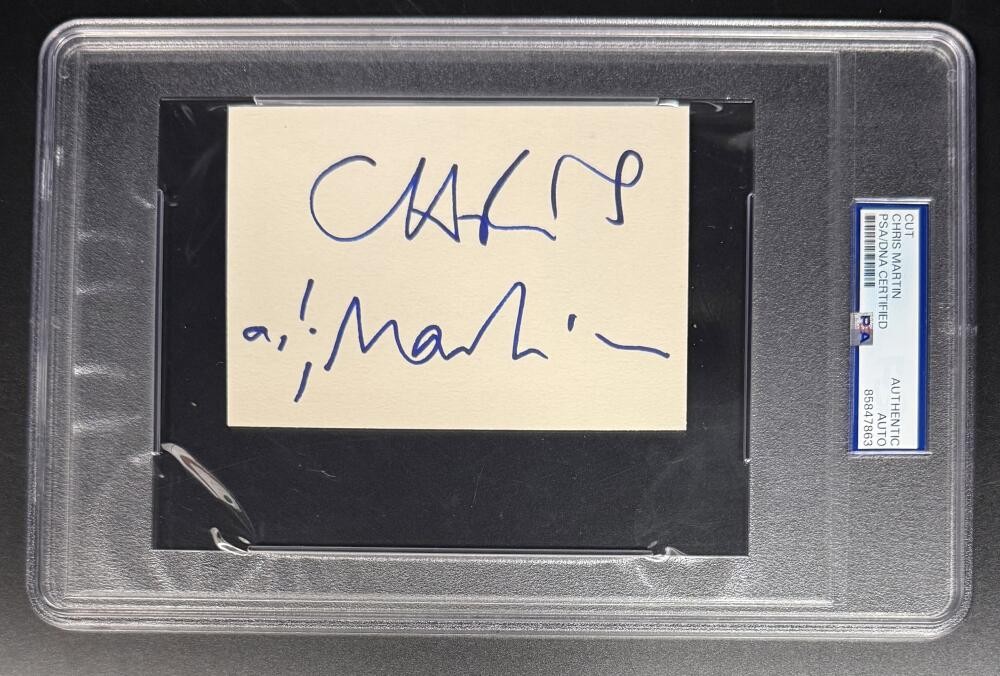 Chris Martin Coldplay Signed Autograph PSA/DNA Slabbed Full Name Cut Card COA