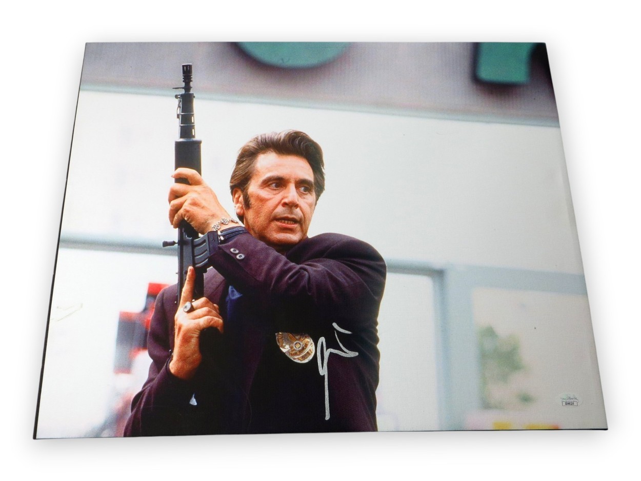 AL PACINO SIGNED AUTOGRAPHED 16X20 CANVAS PHOTO HEAT MACHINE GUN JSA ZZ48235 COLLECTIBLE MEMORABILIA