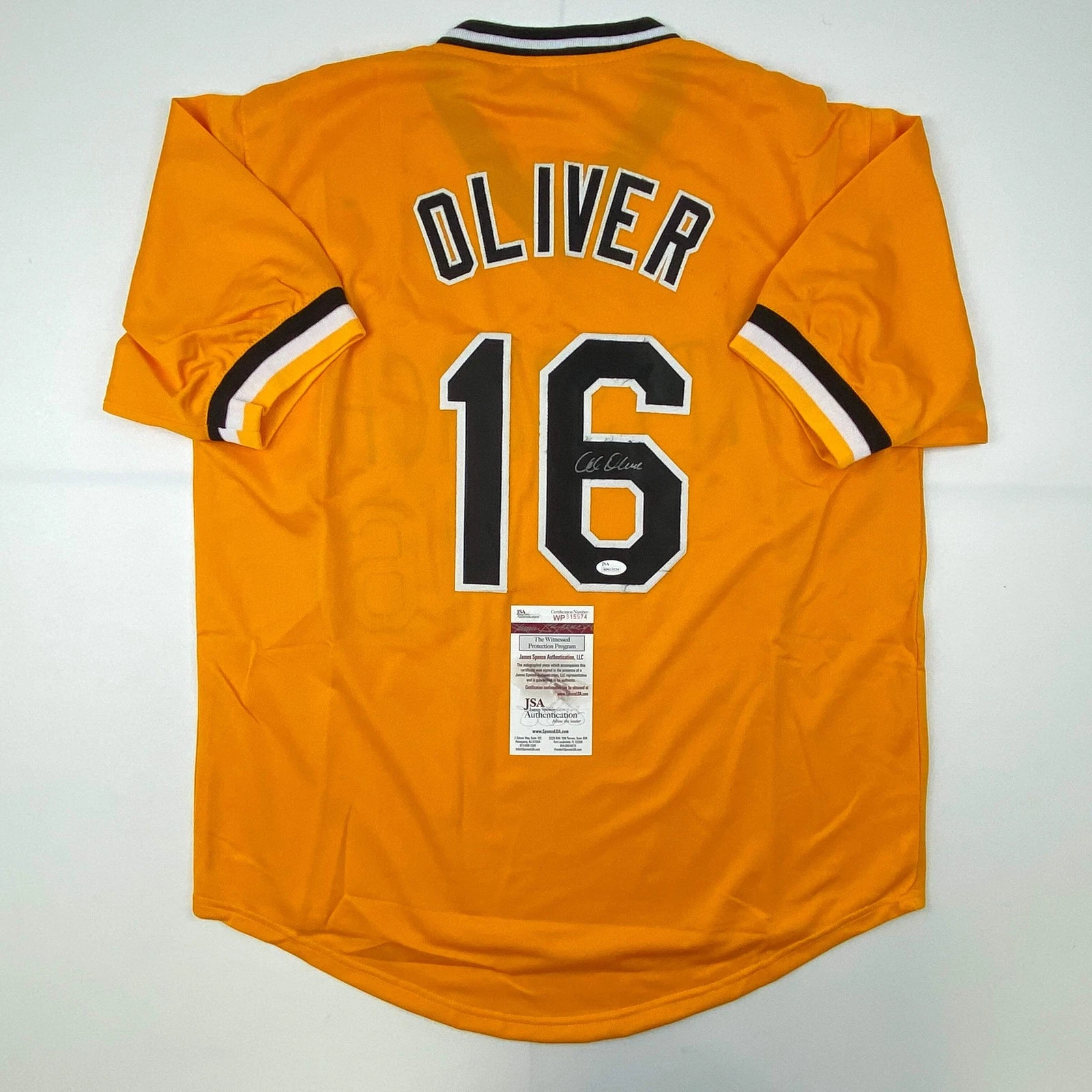 Autographed/Signed AL OLIVER Pittsburgh Yellow Jersey JSA COA Auto