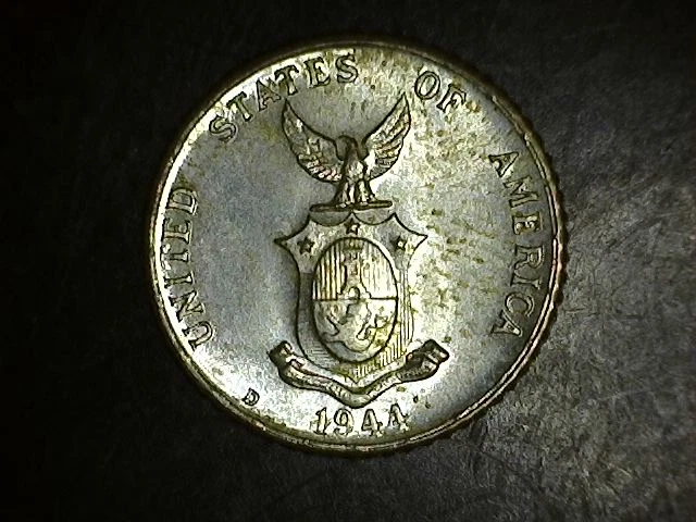1944 D Philippines 10 Centavos Silver BU